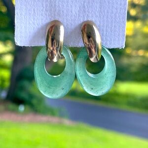 Vintage 90s Gold Tone and Jade Interchangeable Loop Earrings